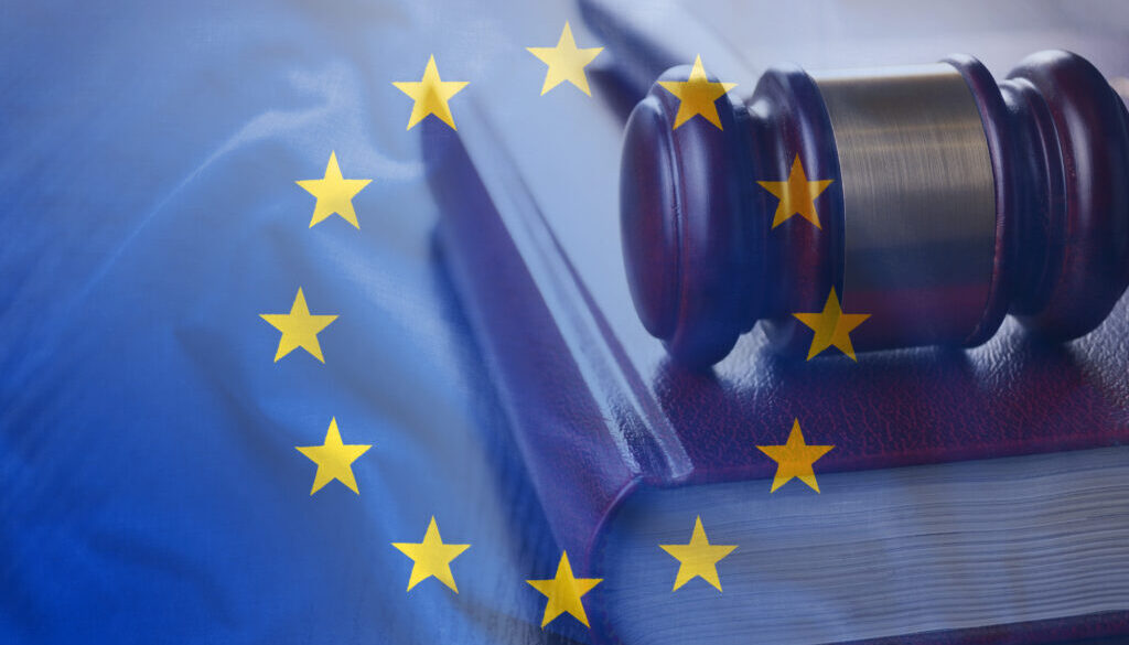 Judgement gavel on the code of EU laws