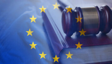 Judgement gavel on the code of EU laws