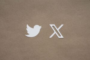 White paper cutouts of a bird silhouette and a stylized "X" are placed side by side on a light brown background.